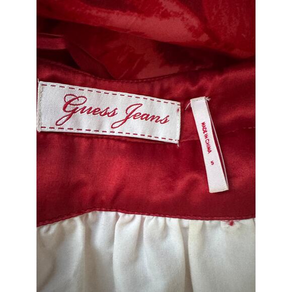 Twee Y2K Vintage Guess Jeans Red & White Silk Floral Fit & Flare Dress Size 5 - Picture 4 of 6